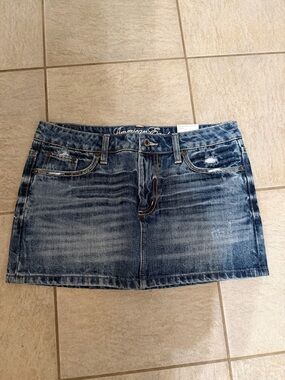 American Eagle Outfitters Distressed Blue Denim Mini Skirt